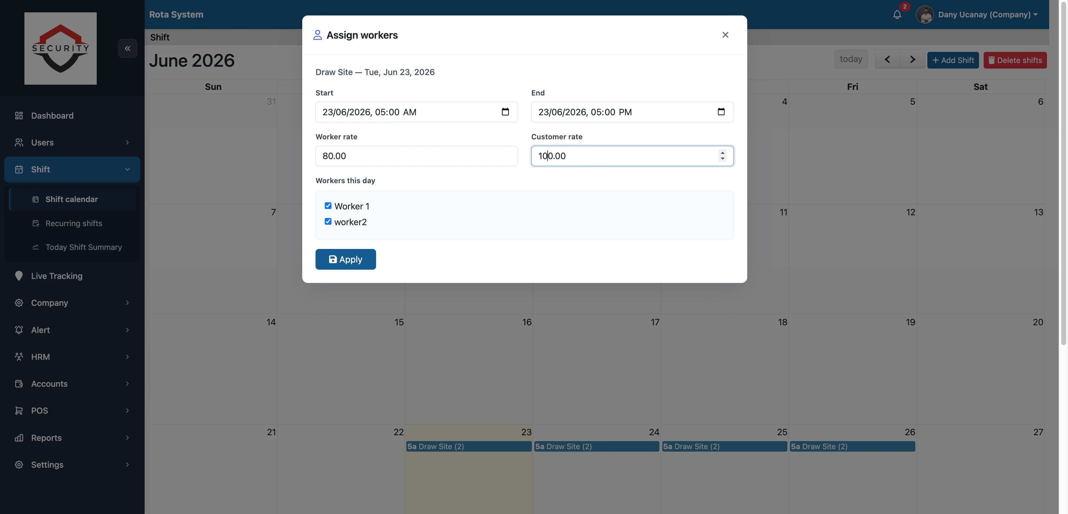 Worker Scheduling System (ROTA)